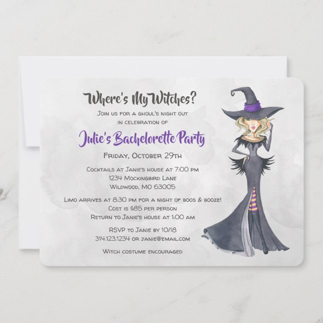 Invitación Halloween Bad Witness Bachelorette Party (Anverso)