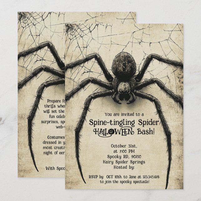 Invitación HALLOWEEN Bash de araña de hormigón de columna 🕷️ (Anverso / Reverso)