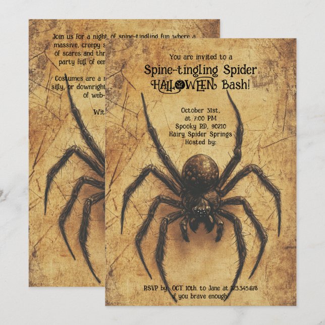 Invitación HALLOWEEN Bash de araña de hormigón de columna 🕷️ (Anverso / Reverso)