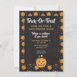 Invitación Halloween Bash Trick O Tremendo Calabaza