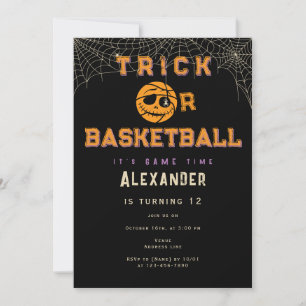 Invitación Halloween Basket Ball Trick o Básquetbol Cumpleaño