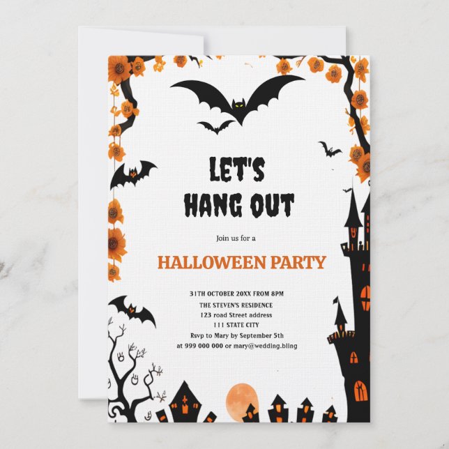 Invitación Halloween Bat let's hang out Halloween party (Anverso)