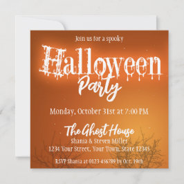 Invitación Halloween Bats Trees Naranja Fiesta nocturno