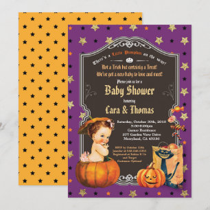 Invitación Halloween bebé ducha naranja de oro púrpura