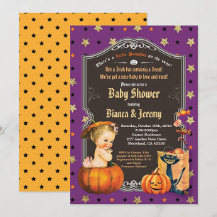 Invitación Halloween bebé parejas duchan oro morado