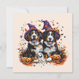 Invitación Halloween Bernese Mountain Dogs Witch Ghost