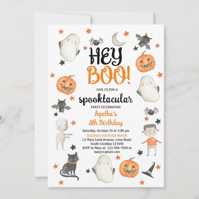 INVITACIÓN HALLOWEEN BIRTHDAY INVITATION HEY BOO GHOST (Anverso)