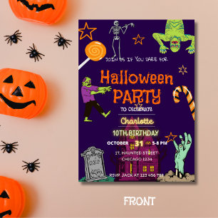 Invitación Halloween Birthday Kids Editable Template
