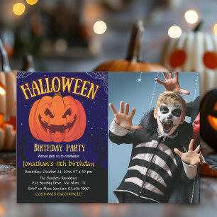 Invitación Halloween Birthday Kids Spooky Pumpkin with photo