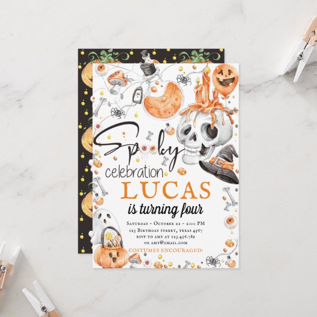 Invitación Halloween Birthday Spooky Celebración (Anverso/Reverso In Situ)