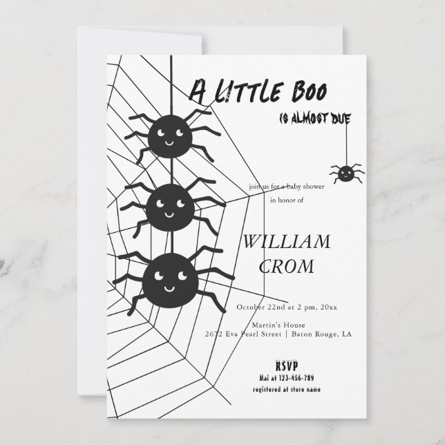 Invitación Halloween Black And White Spider Web Baby Shower (Anverso)