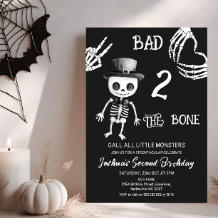 Invitación Halloween Black Bad Two the Bones 2º cumpleaños