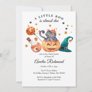 Invitación Halloween Black Cat Pumpkin Little Boo Baby Shower