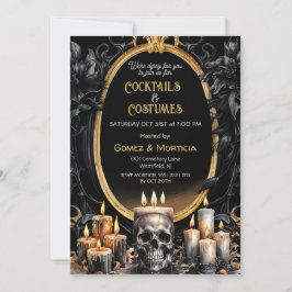 Invitación Halloween Black Gold Candles Skull Spookie