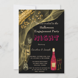 Invitación Halloween Black & Gold Skull Keys Engagement Party