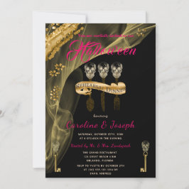 Invitación Halloween Black, Gold Skull Keys Ensayo de cena