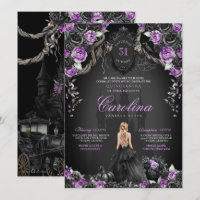 Halloween Black Rosas Purple Princess Quinceanera