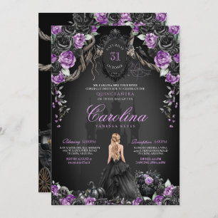 Invitación Halloween Black Rosas Purple Princess Quinceanera
