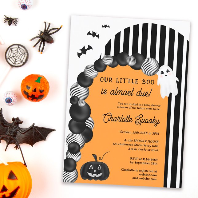 Invitación Halloween blanco negro pequeña ducha de bebé (Black white Halloween little boo baby shower Invitation orange)