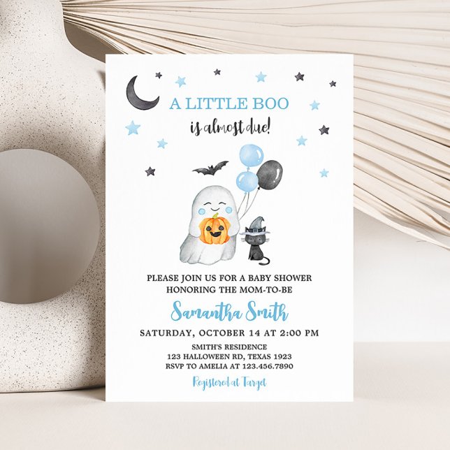 Invitación Halloween Blue A Little Boo Baby Shower (Boy Ghost Baby Shower Invitation)