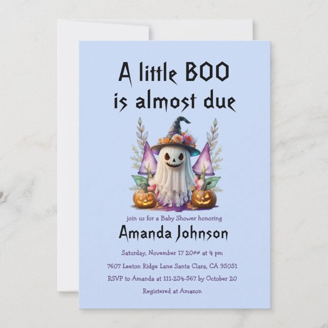 Invitación Halloween Blue Little Boo Ghost Boy Baby Shower (Anverso)