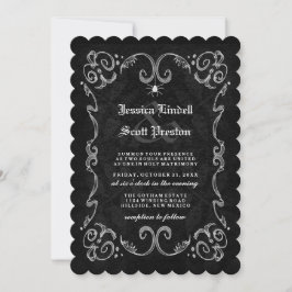 Invitación Halloween Boda Blanco Negro Gótico ATRAPADO ATRÁS