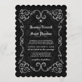 Invitación Halloween Boda Blanco Negro Gótico ATRAPADO ATRÁS