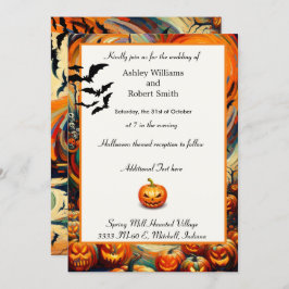 Invitación Halloween Boda Colorful Pumpkin Bats Flat