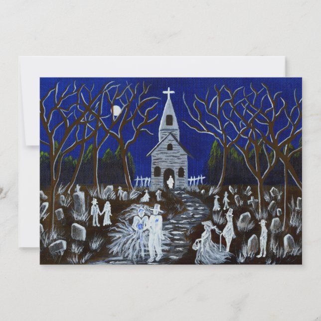 Invitación Halloween, boda, invitación, iglesia, fantasmas (Anverso)