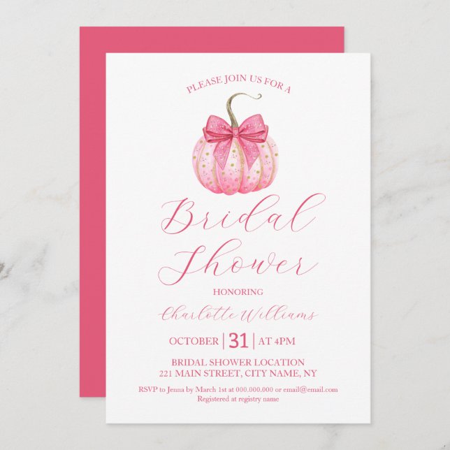 Invitación Halloween Bridal Shower Coquette Bow Pink (Anverso / Reverso)