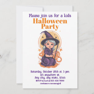 Invitación Halloween bruja 14 niños, hechicera encantadora
