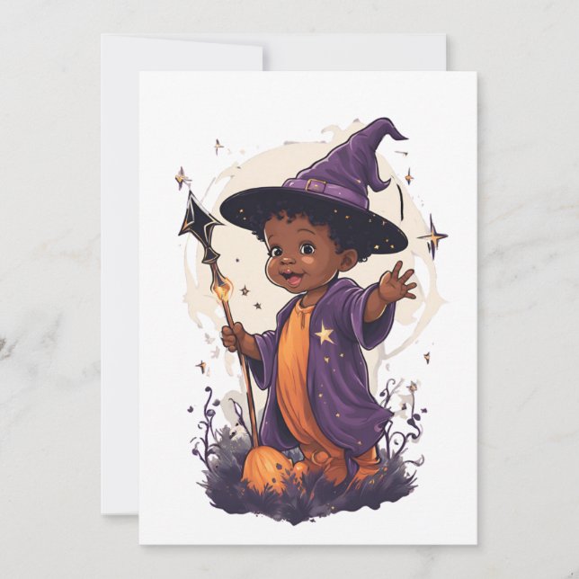 Invitación Halloween, bruja 2 bebé, bruja dulce, para niños, (Anverso)