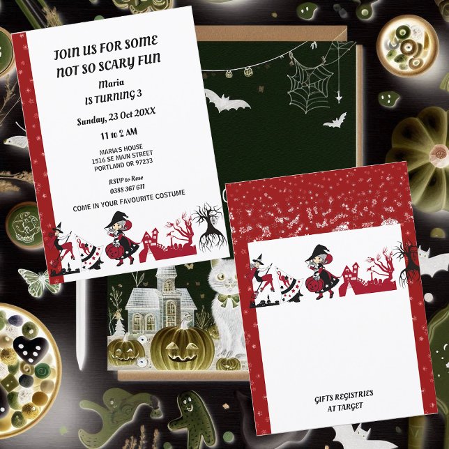 Invitación Halloween bruja embrujada fiesta de cumpleaños de  (Witch Halloween Haunted House Kid's Birthday Party Invitation)