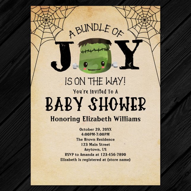 Invitación Halloween Bundle Of Joy Frankenstein Baby Shower (Front)