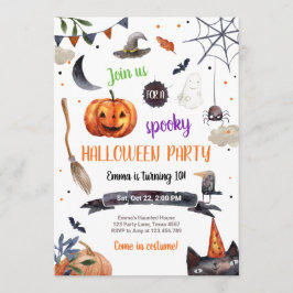 Invitación Halloween Calabaza Bruja Gato Spider Spookone Cump