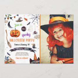 Invitación Halloween Calabaza Bruja Gato Spider Spookone Cump