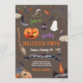 Invitación Halloween Calabaza Bruja Gato Spider Spookone Cump