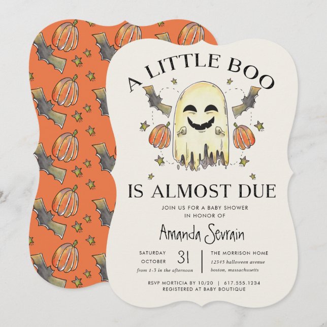 Invitación Halloween Calabaza Fantasma Pequeño Bote Baby Show (Anverso / Reverso)