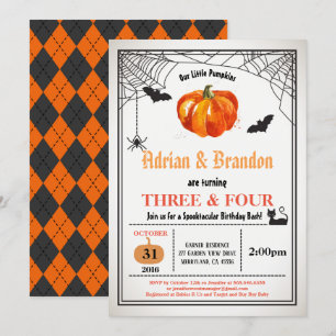Invitación Halloween calabaza hermanos de la fiesta de cumple