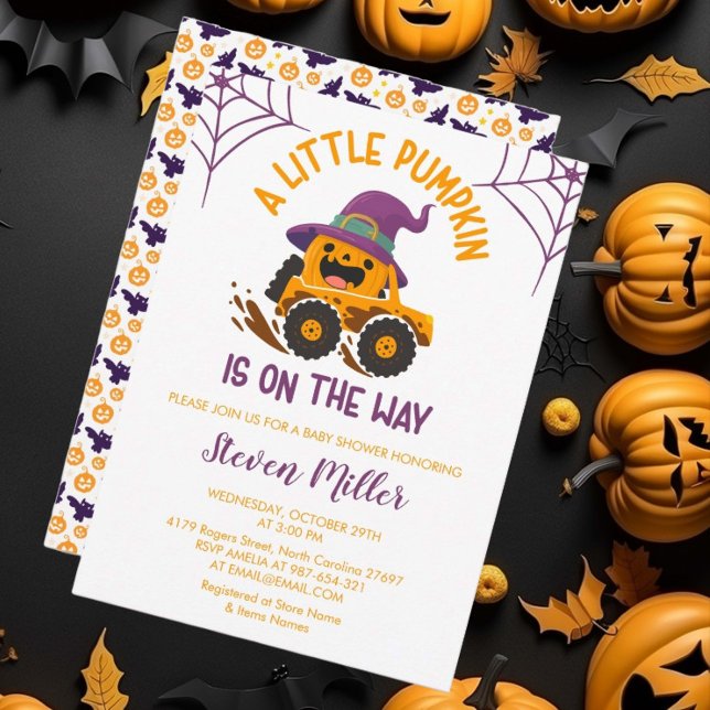 Invitación Halloween Calabaza Monstruo Camión Baby Shower (Subido por el creador)
