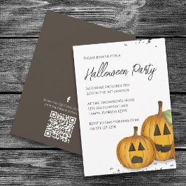 Invitación Halloween Calabaza simple calabaza QR Código Medio