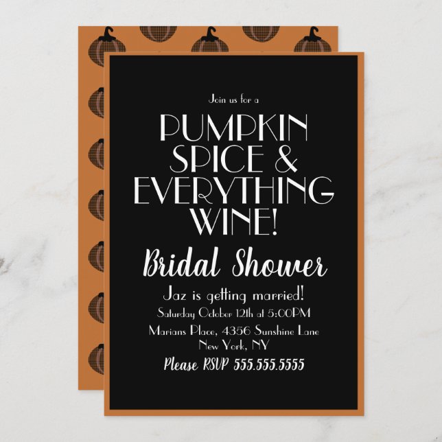 Invitación Halloween Calabaza Spice and Wine Bridal Shower (Anverso / Reverso)