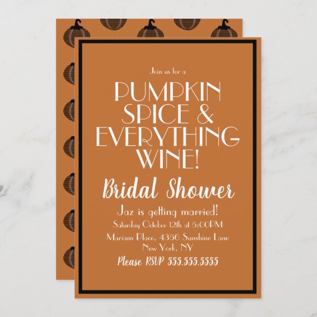 Invitación Halloween Calabaza Spice and Wine Bridal Shower (Anverso / Reverso)