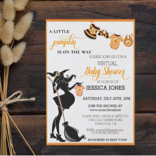Invitación Halloween Calabaza Virtual Witch Baby Shower