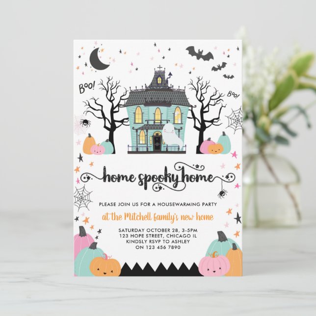 Invitación Halloween: Calentamiento de casas inquieta nuevo F (Anverso de pie)