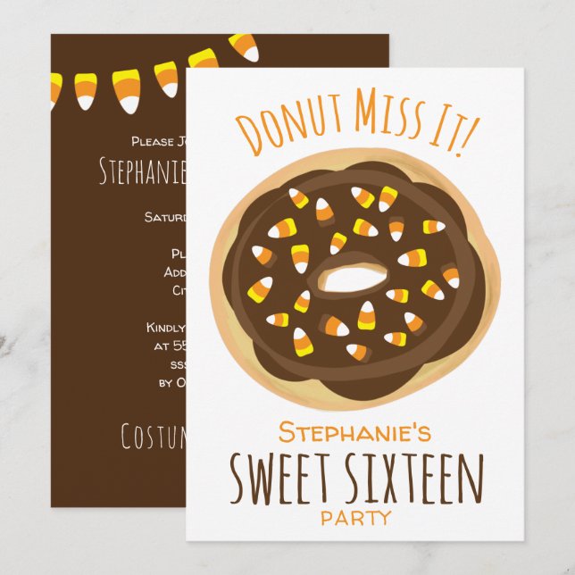 Invitación Halloween Candy Corn Donut Sweet 16 16th Birthday (Anverso / Reverso)