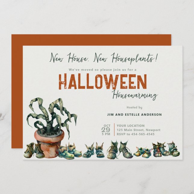 Invitación Halloween Casa Calentador Nueva Casa Zapatos Terra (Anverso / Reverso)