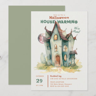 Invitación Halloween Casa Calentando Nuevo Hogar Arte De Moon