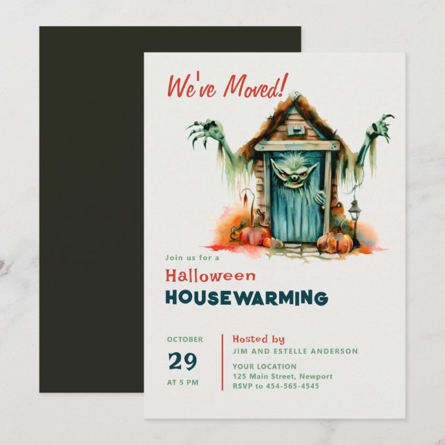 Invitación Halloween Casa de Monstruo Calentador Dige Funny (Anverso / Reverso)