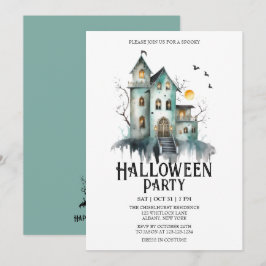 Invitación Halloween, casa embrujada, fiesta de la menta de l
